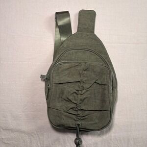 Unbranded Olive Green Nylon Sling Bag Crossbody Ruched Front Pocket Adjustable